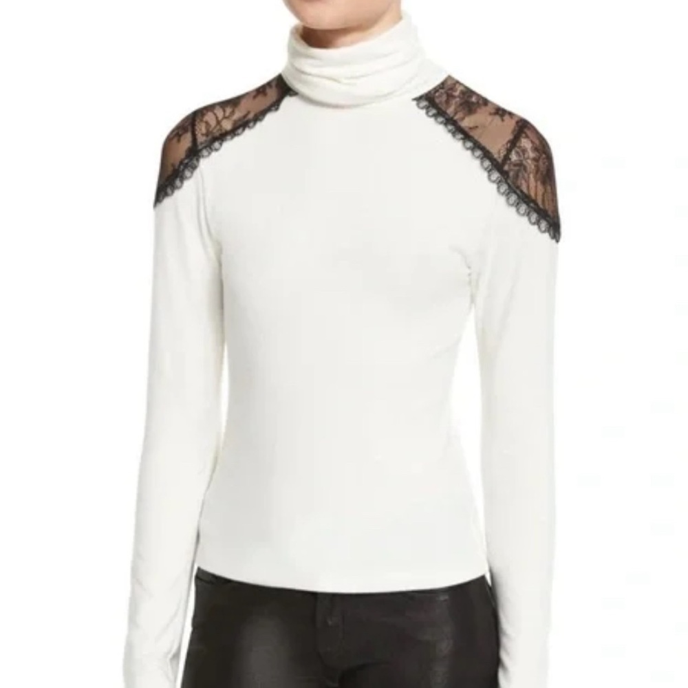 Alice+Olivia Krystalle Lace Shoulder Turtleneck-XS